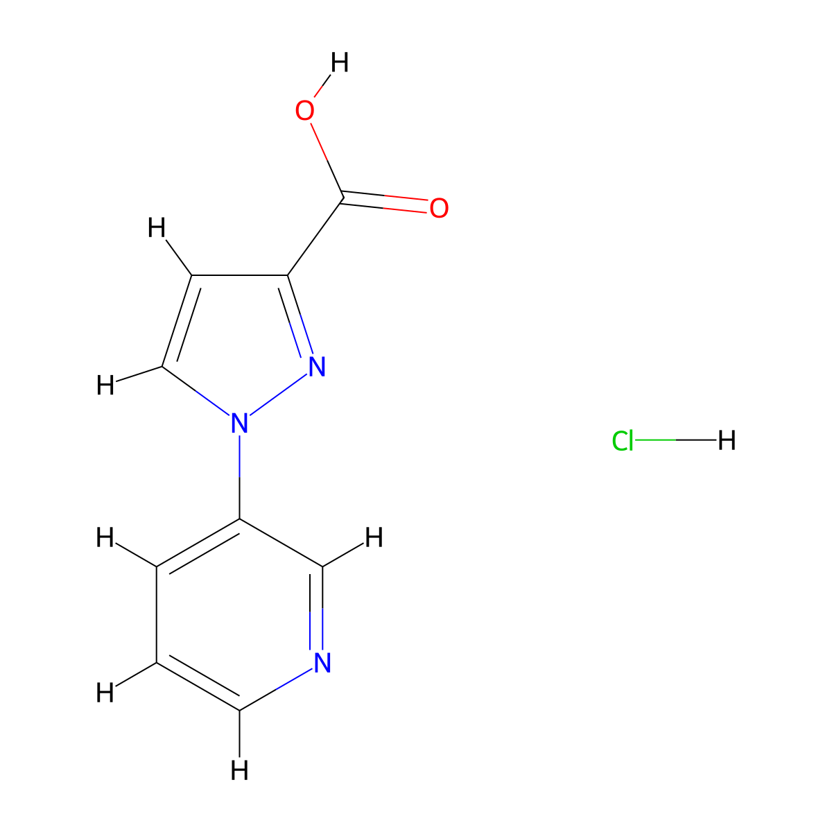 1-(pyridin-3-yl)-1H-pyrazole-3-carboxylic acid hydrochloride molecular structure, CAS 2361643-70-9