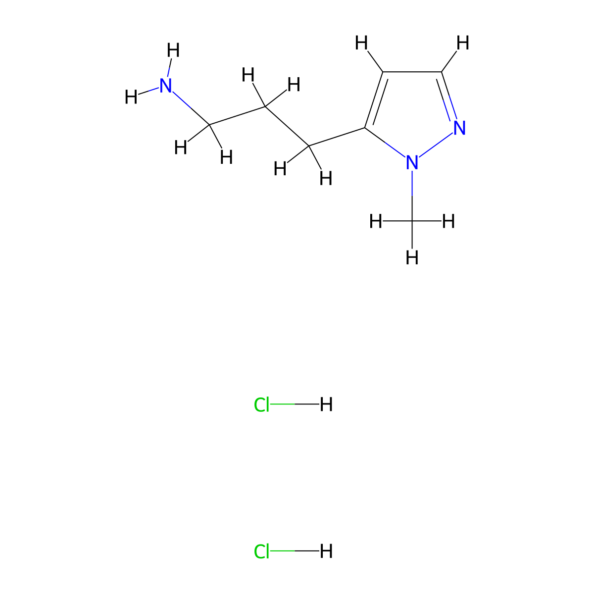 3-(1-methyl-1H-pyrazol-5-yl)propan-1-amine dihydrochloride molecular structure, CAS 2361643-71-0