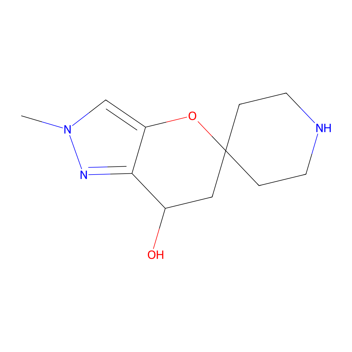 2'-methyl-6',7'-dihydro-2'H-spiro[piperidine-4,5'-pyrano[3,2-c]pyrazole]-7'-ol molecular structure, CAS 2361643-74-3