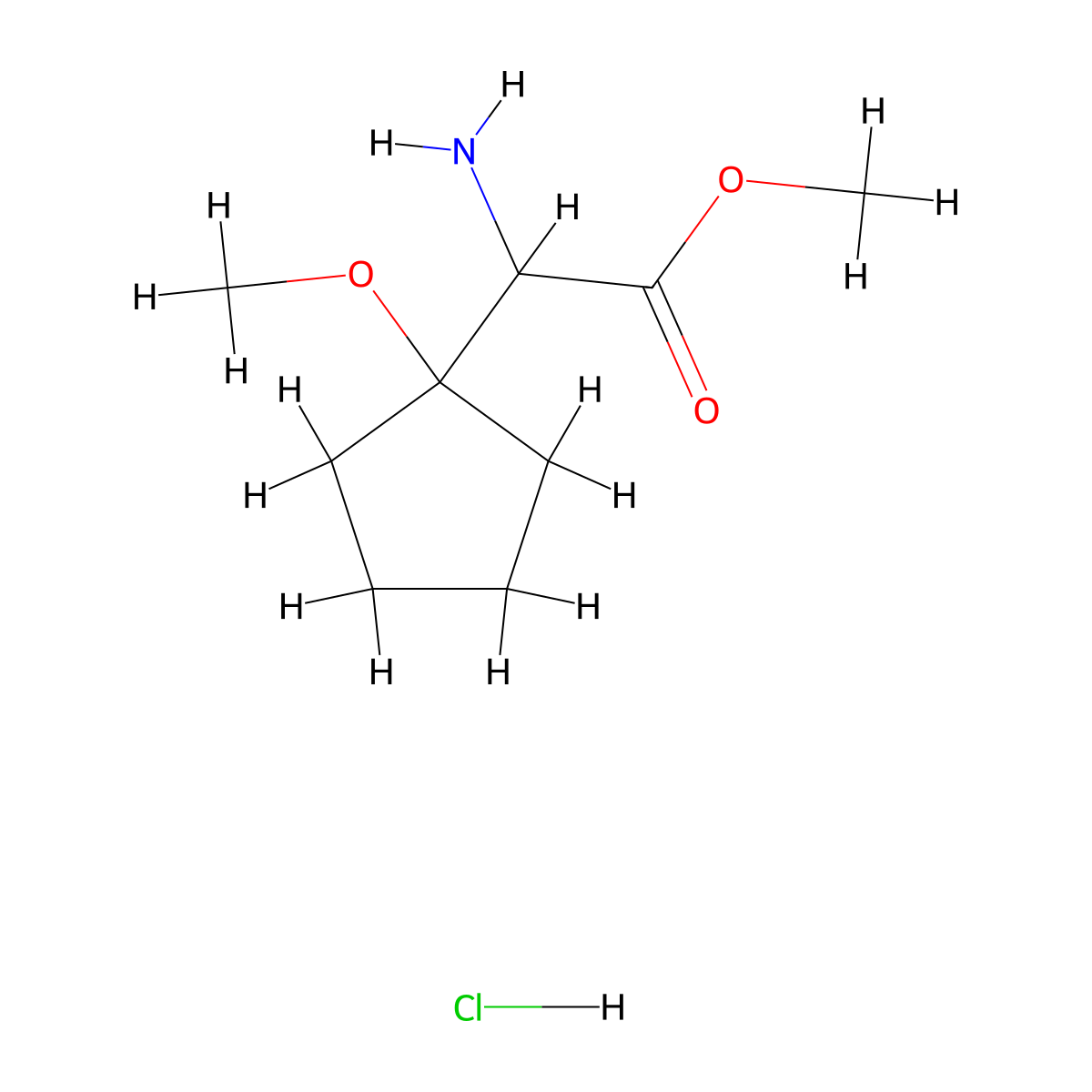 Methyl 2-amino-2-(1-methoxycyclopentyl)acetate hydrochloride molecular structure, CAS 2361644-20-2