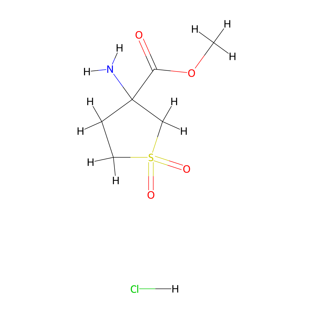 Methyl 3-amino-1,1-dioxo-1lambda6-thiolane-3-carboxylate hydrochloride molecular structure, CAS 2361644-71-3