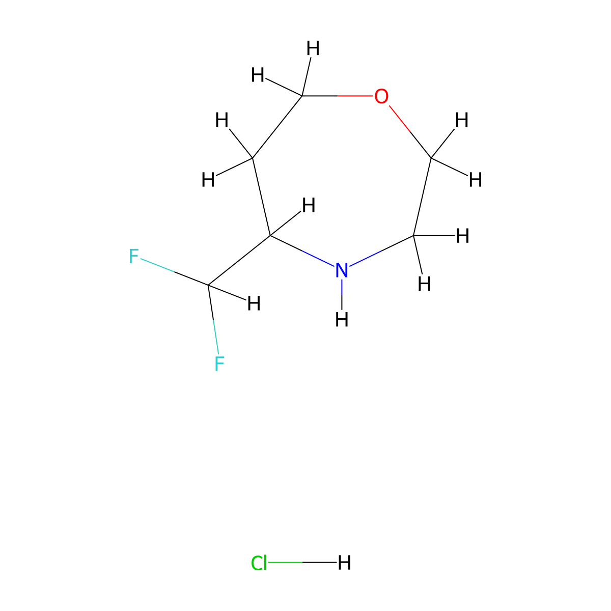 5-(Difluoromethyl)-1,4-oxazepane hydrochloride molecular structure, CAS 2361644-80-4