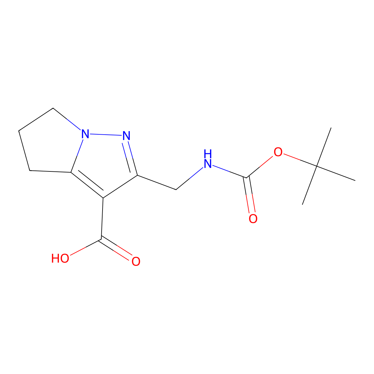 2-({[(tert-butoxy)carbonyl]amino}methyl)-4H,5H,6H-pyrrolo[1,2-b]pyrazole-3-carboxylicacid molecular structure, CAS 2361644-81-5