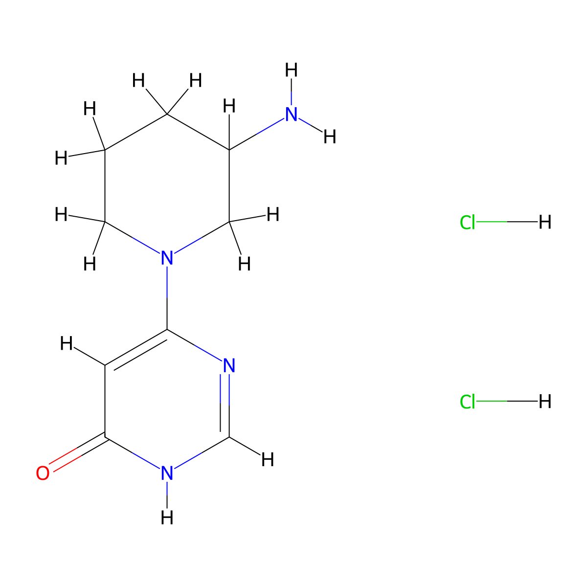 6-(3-Aminopiperidin-1-yl)-3,4-dihydropyrimidin-4-one dihydrochloride molecular structure, CAS 2361645-13-6