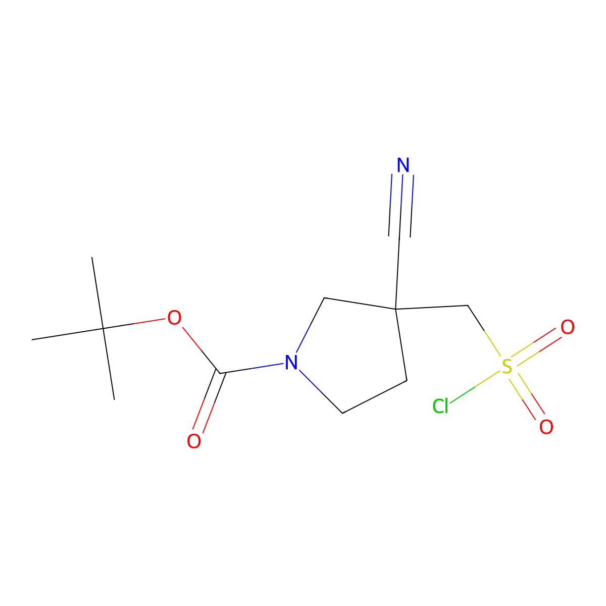 Tert-butyl 3-[(chlorosulfonyl)methyl]-3-cyanopyrrolidine-1-carboxylate molecular structure, CAS 2361645-23-8