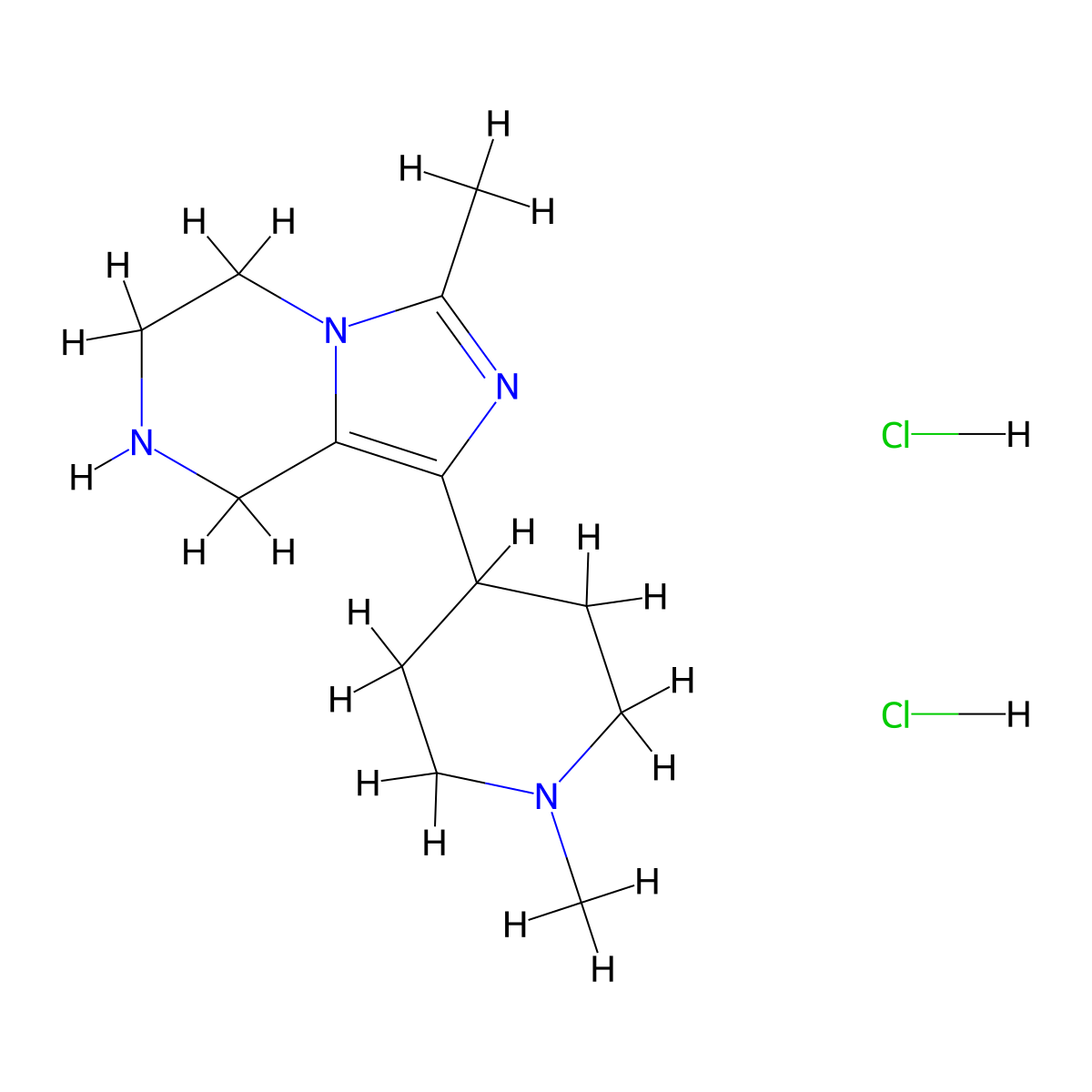 1-methyl-4-(3-methyl-5H,6H,7H,8H-imidazo(1,5-a)pyrazin-1-yl)piperidine dihydrochloride molecular structure, CAS 2361645-57-8