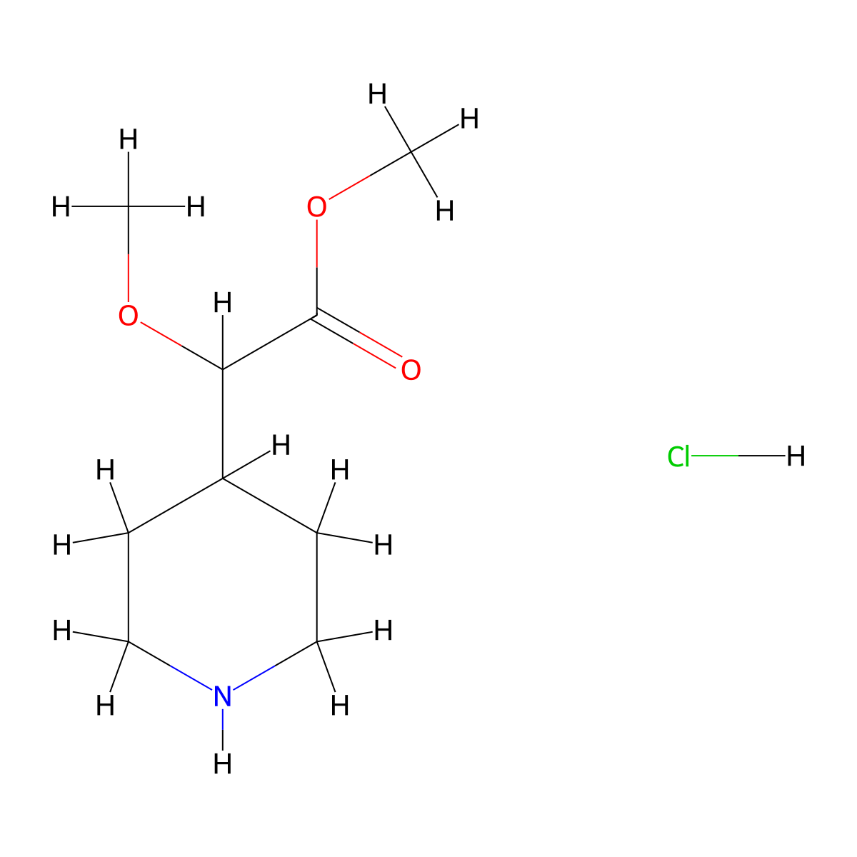 Methyl 2-methoxy-2-(piperidin-4-yl)acetate hydrochloride molecular structure, CAS 2361645-69-2