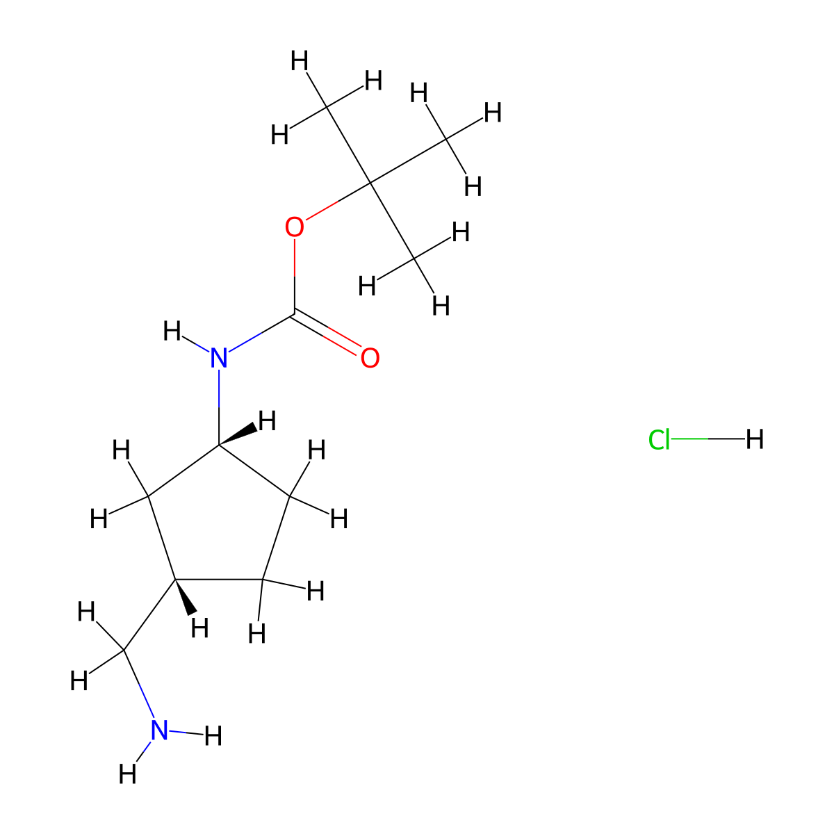rac-tert-butyl N-[(1R,3S)-3-(aminomethyl)cyclopentyl]carbamate hydrochloride molecular structure, CAS 2361657-62-5