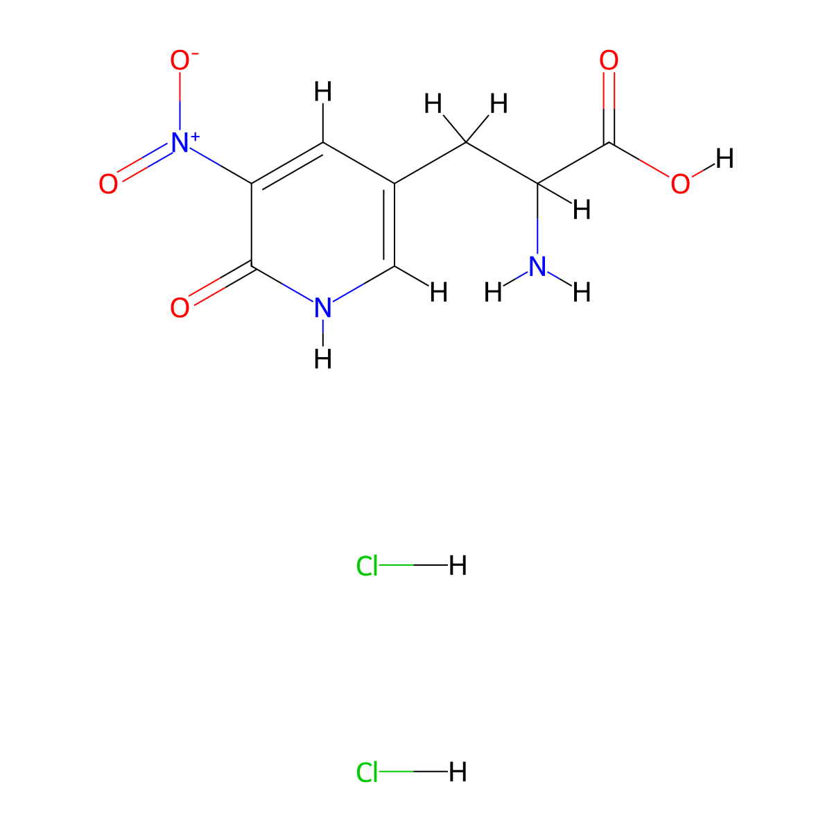 2-Amino-3-(6-hydroxy-5-nitropyridin-3-yl)propanoic acid dihydrochloride molecular structure, CAS 2361665-49-6