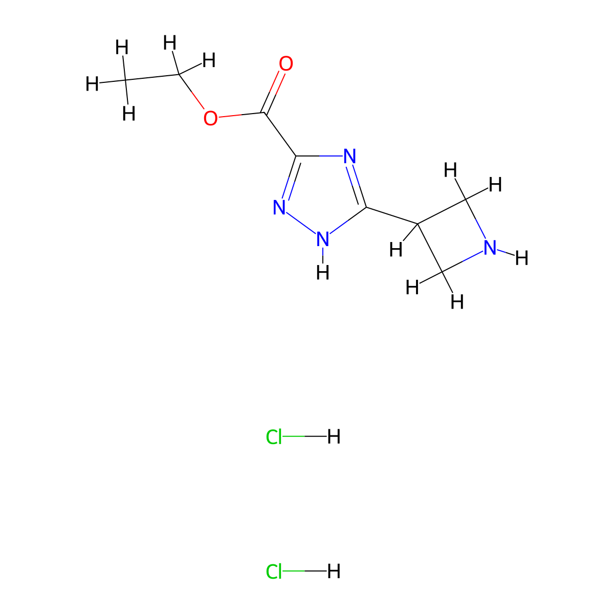 ethyl 3-(azetidin-3-yl)-1H-1,2,4-triazole-5-carboxylate dihydrochloride molecular structure, CAS 2361679-26-5