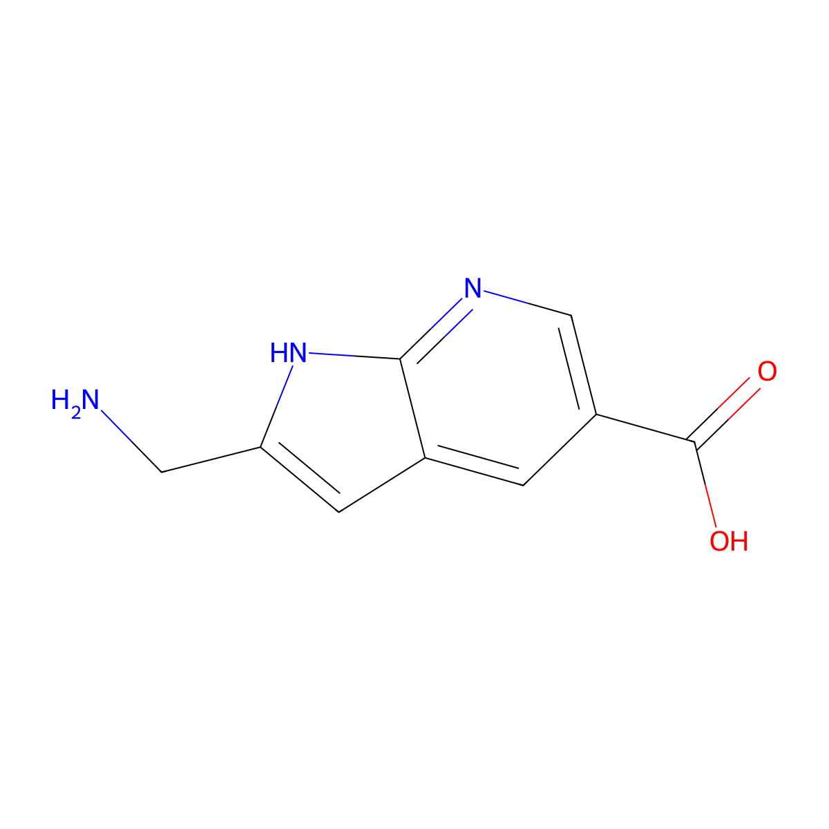 2-(aminomethyl)-1H-pyrrolo[2,3-b]pyridine-5-carboxylic acid molecular structure, CAS 2361679-34-5
