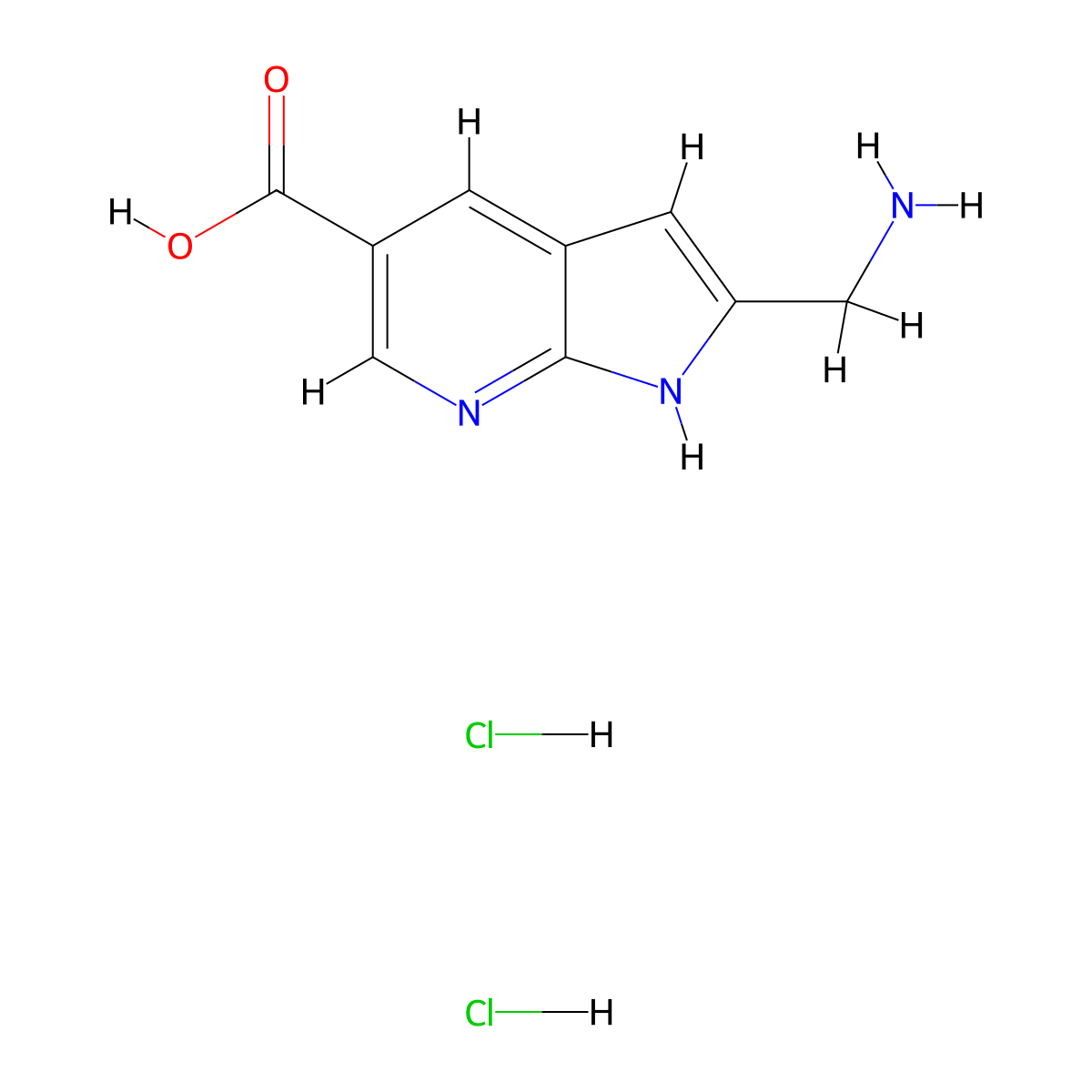 2-(aminomethyl)-1H-pyrrolo[2,3-b]pyridine-5-carboxylic acid dihydrochloride molecular structure, CAS 2361679-35-6