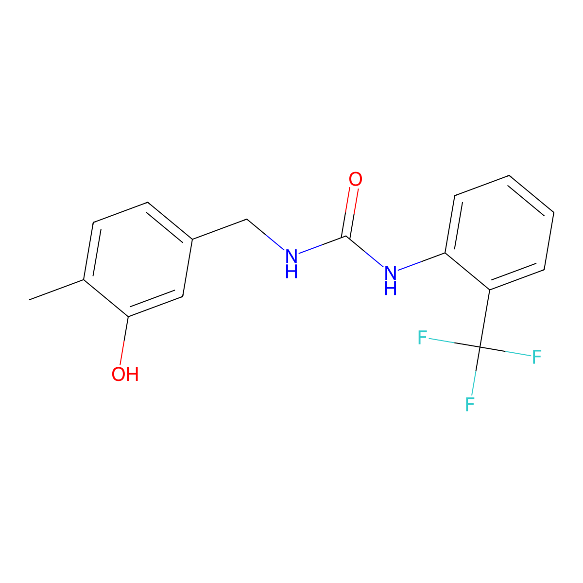3-[(3-Hydroxy-4-methylphenyl)methyl]-1-[2-(trifluoromethyl)phenyl]urea molecular structure, CAS 2361683-77-2