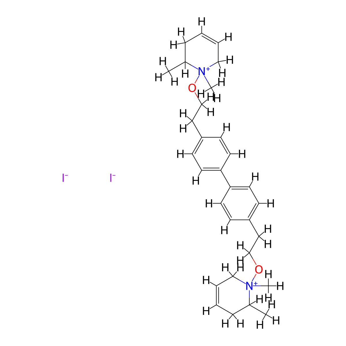 2-Pipecolinium, (4,4'-biphenylylenebis(2-oxoethylene))bis(1-methyl-, diiodide molecular structure, CAS 23617-24-5