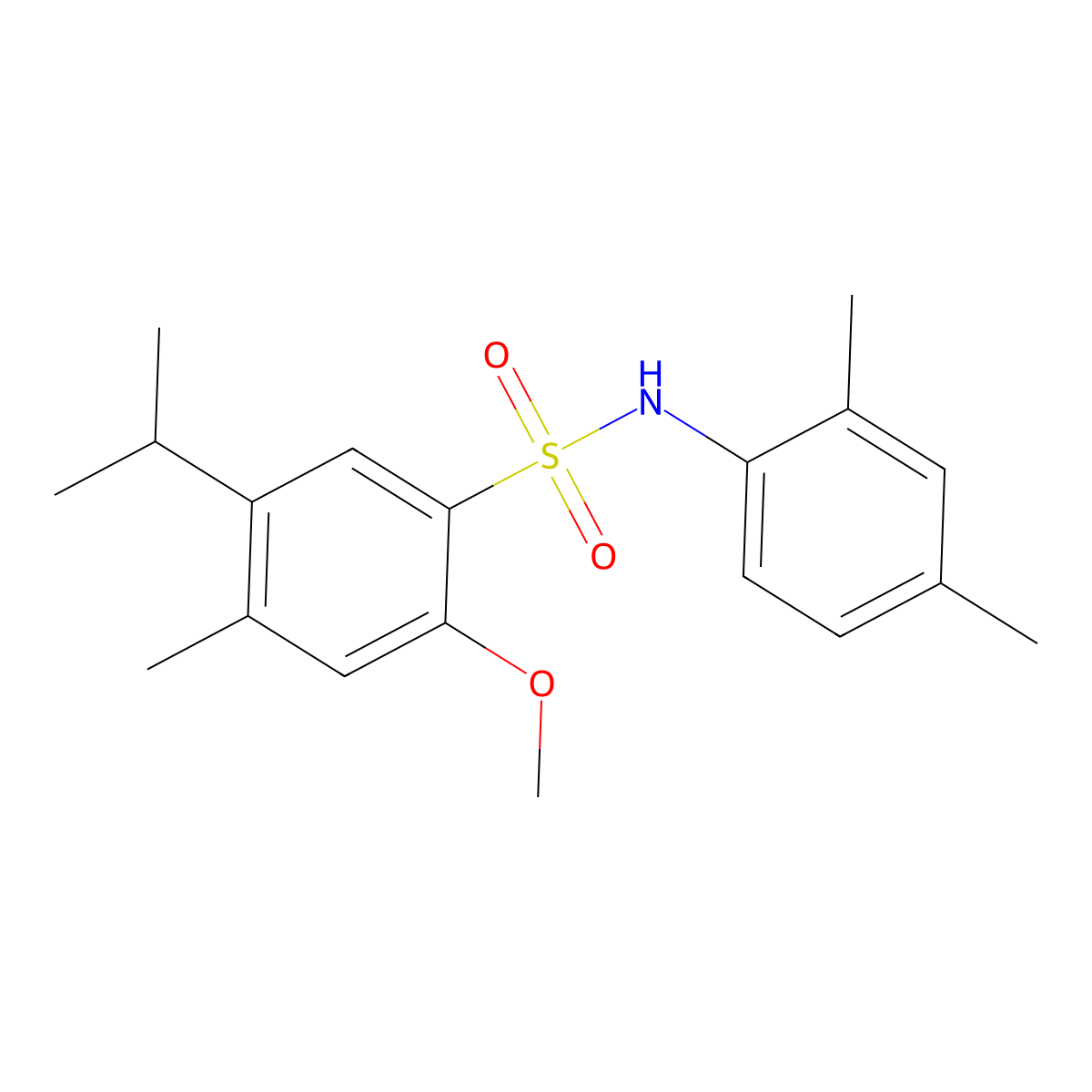 N-(2,4-dimethylphenyl)-2-methoxy-4-methyl-5-(propan-2-yl)benzene-1-sulfonamide molecular structure, CAS 2361700-65-2