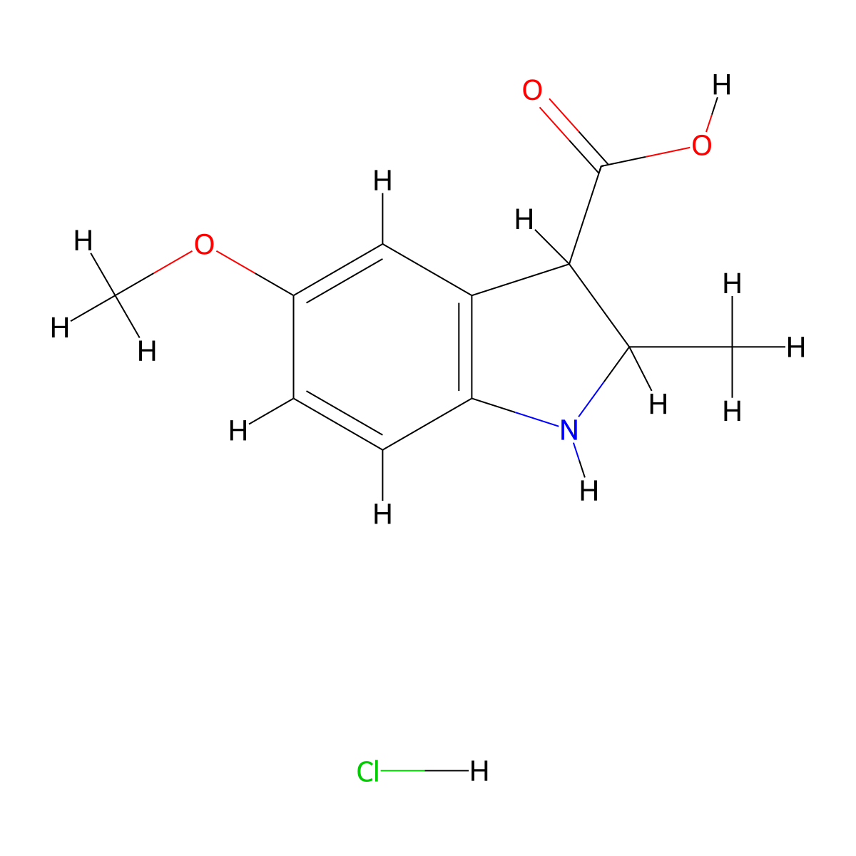 5-methoxy-2-methyl-2,3-dihydro-1H-indole-3-carboxylic acid hydrochloride molecular structure, CAS 2361703-32-2