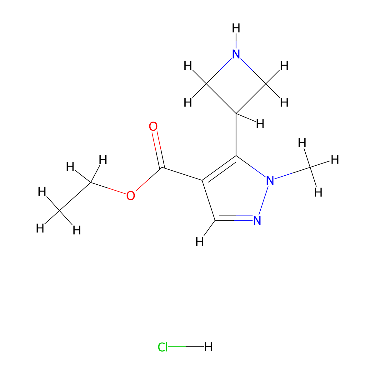 ethyl 5-(azetidin-3-yl)-1-methyl-1H-pyrazole-4-carboxylate hydrochloride molecular structure, CAS 2361703-40-2