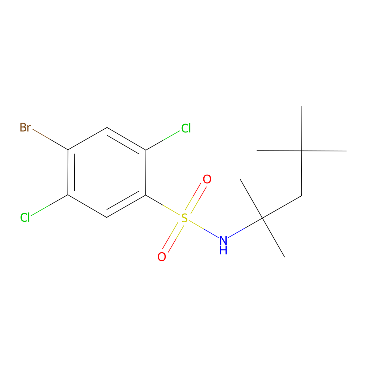 4-bromo-2,5-dichloro-N-(2,4,4-trimethylpentan-2-yl)benzene-1-sulfonamide molecular structure, CAS 2361709-49-9