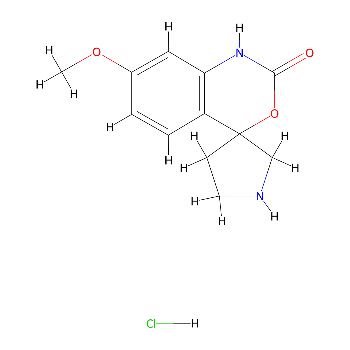 7-methoxyspiro[1H-3,1-benzoxazine-4,3'-pyrrolidine]-2-one;hydrochloride molecular structure, CAS 2361711-07-9