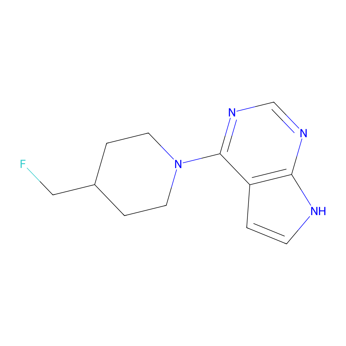 4-(fluoromethyl)-1-{7H-pyrrolo[2,3-d]pyrimidin-4-yl}piperidine molecular structure, CAS 2361713-74-6