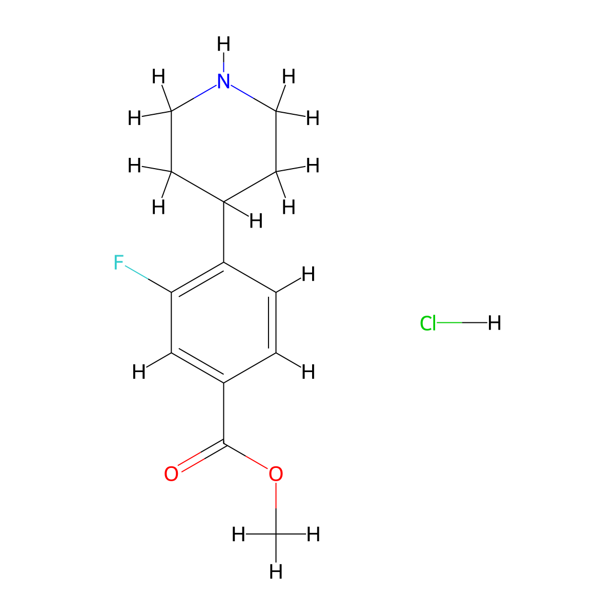 Methyl 3-fluoro-4-(piperidin-4-yl)benzoate hydrochloride molecular structure, CAS 2361724-12-9