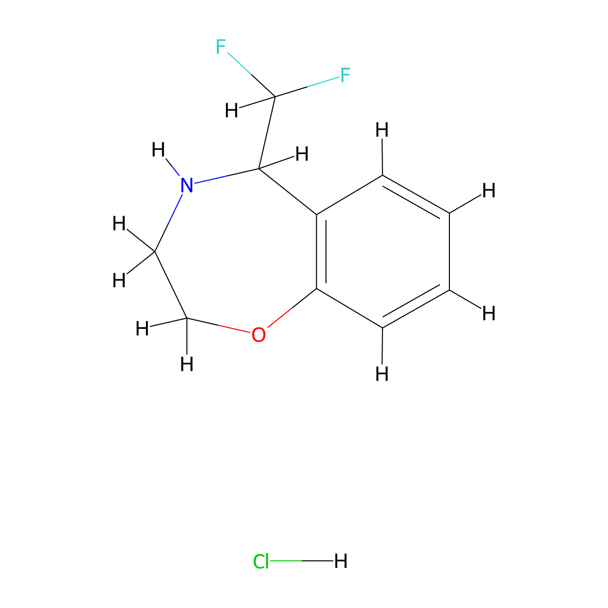 5-(Difluoromethyl)-2,3,4,5-tetrahydro-1,4-benzoxazepine hydrochloride molecular structure, CAS 2361725-55-3