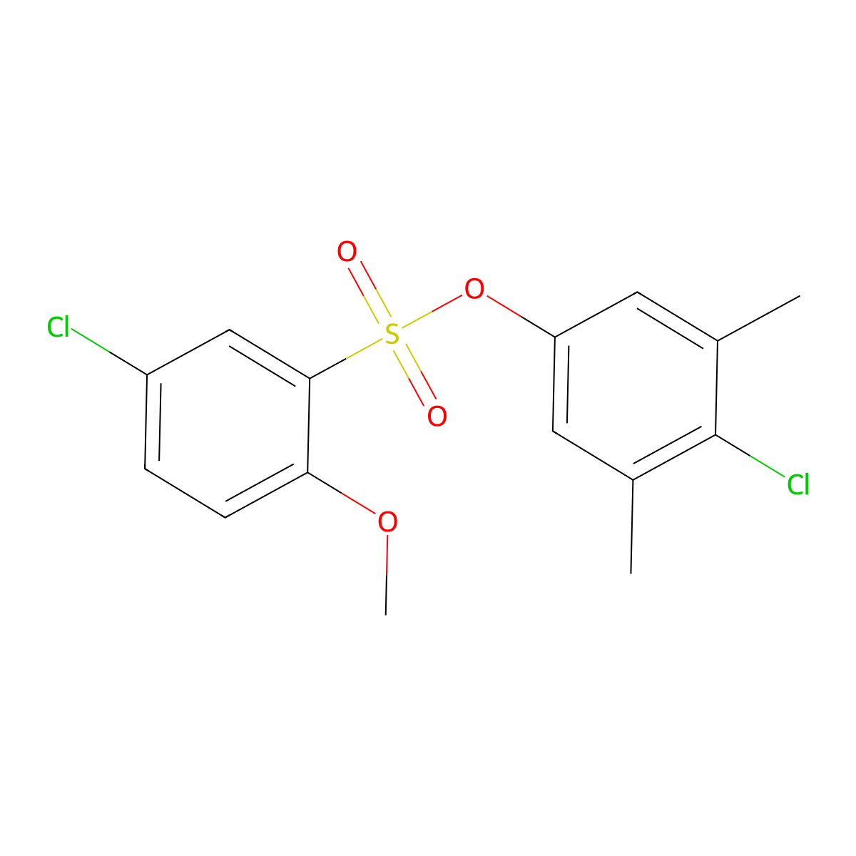 4-Chloro-3,5-dimethylphenyl 5-chloro-2-methoxybenzene-1-sulfonate molecular structure, CAS 2361729-10-2