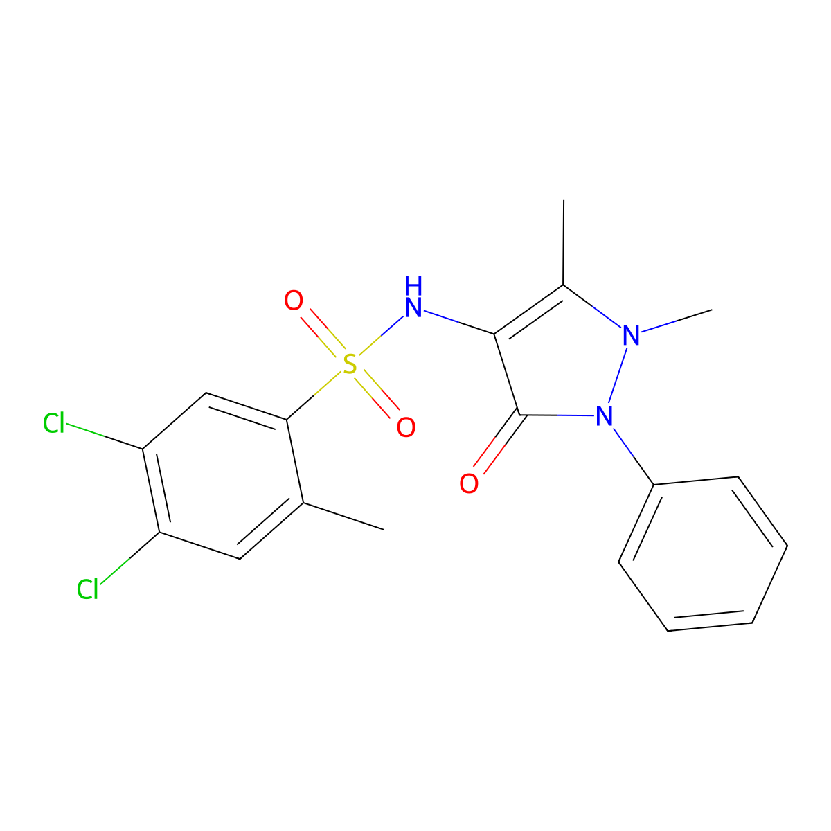 4,5-dichloro-N-(1,5-dimethyl-3-oxo-2-phenyl-2,3-dihydro-1H-pyrazol-4-yl)-2-methylbenzenesulfonamide molecular structure, CAS 2361746-40-7