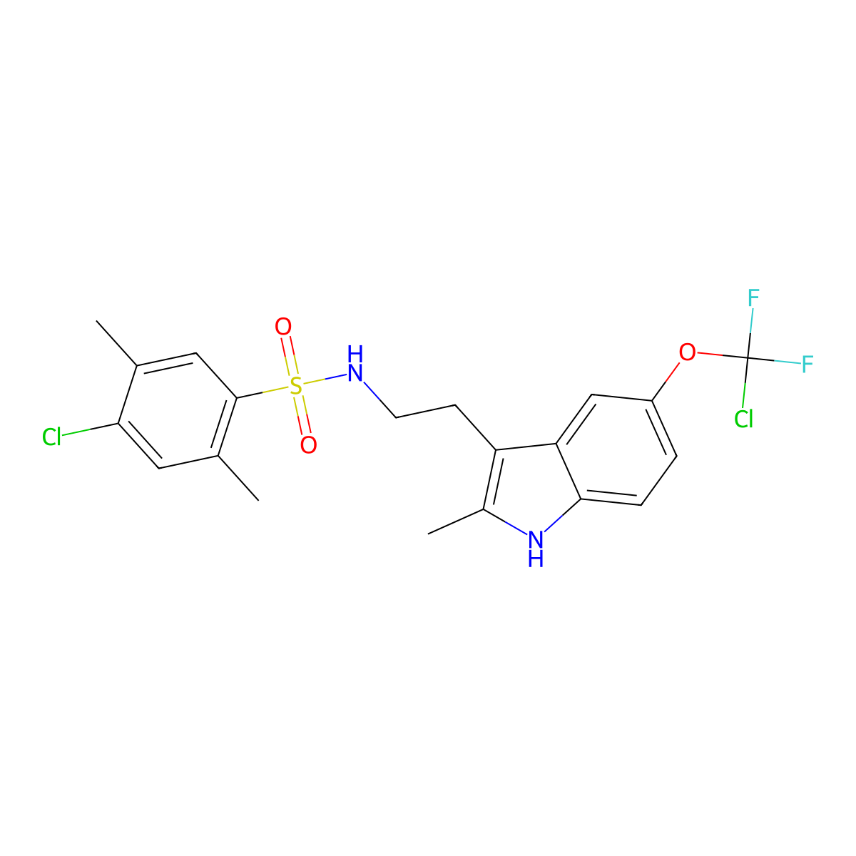 4-chloro-N-{2-[5-(chlorodifluoromethoxy)-2-methyl-1H-indol-3-yl]ethyl}-2,5-dimethylbenzene-1-sulfonamide molecular structure, CAS 2361749-59-7