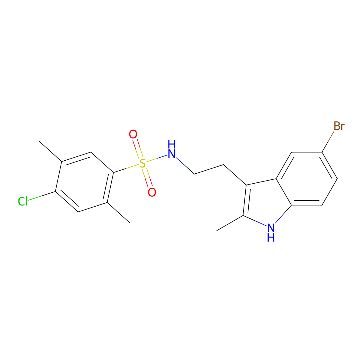 N-[2-(5-bromo-2-methyl-1H-indol-3-yl)ethyl]-4-chloro-2,5-dimethylbenzene-1-sulfonamide molecular structure, CAS 2361756-57-0