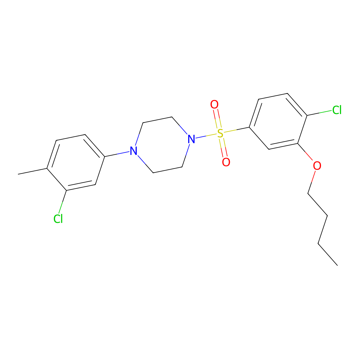 1-(3-Butoxy-4-chlorobenzenesulfonyl)-4-(3-chloro-4-methylphenyl)piperazine molecular structure, CAS 2361756-95-6