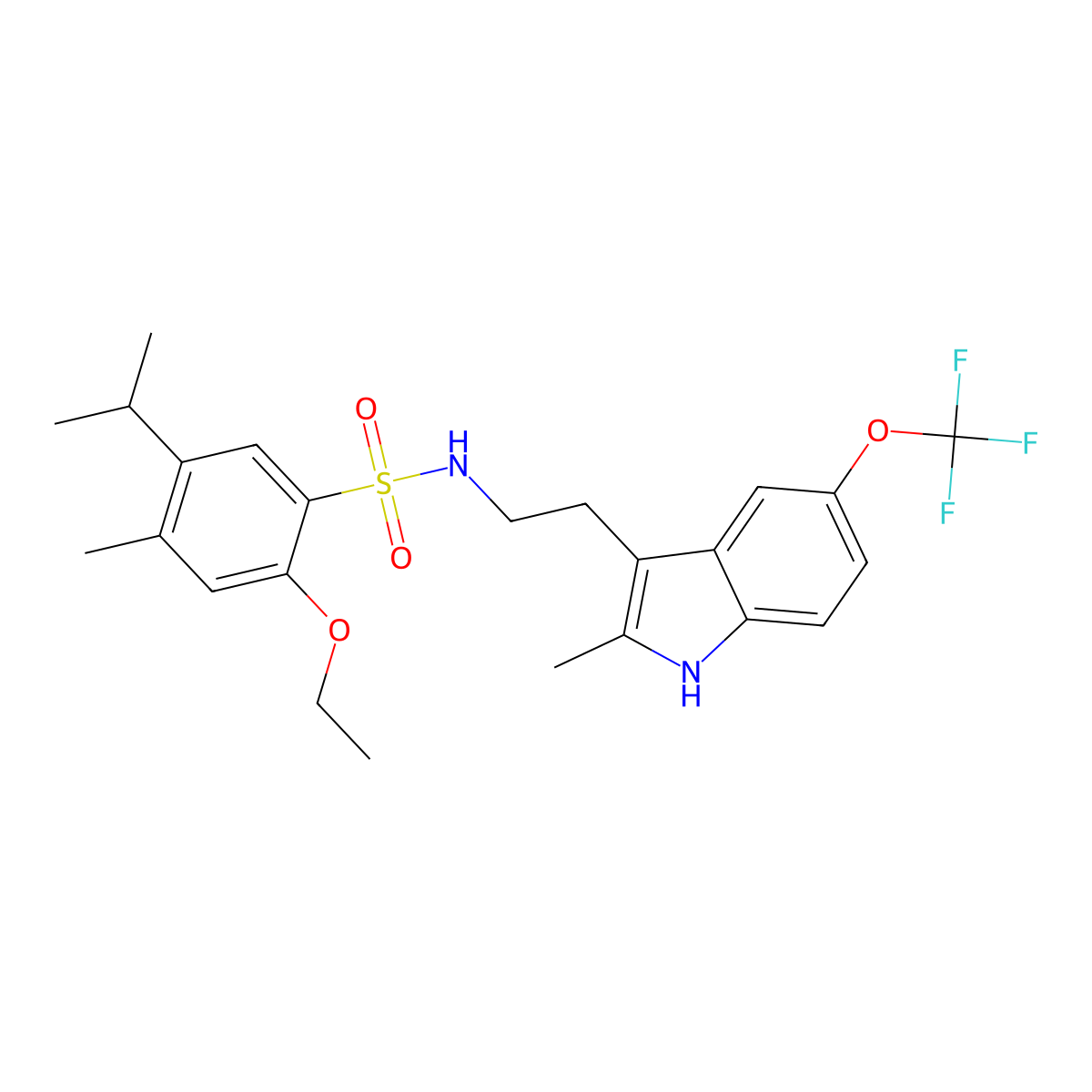2-ethoxy-4-methyl-N-{2-[2-methyl-5-(trifluoromethoxy)-1H-indol-3-yl]ethyl}-5-(propan-2-yl)benzene-1-sulfonamide molecular structure, CAS 2361757-24-4