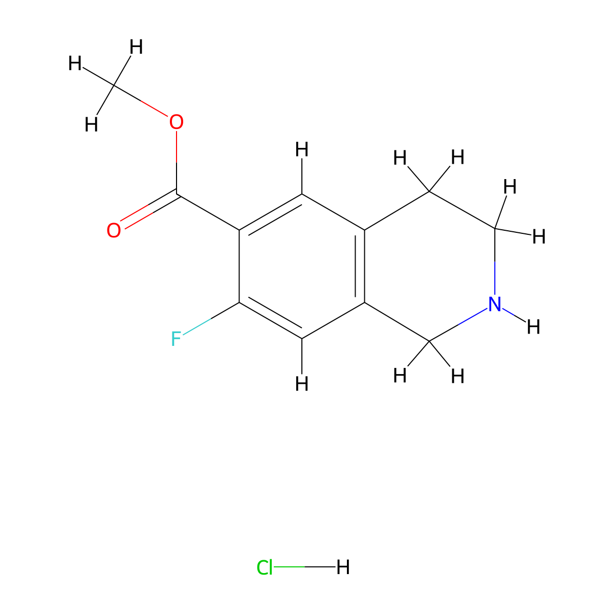 Methyl 7-fluoro-1,2,3,4-tetrahydroisoquinoline-6-carboxylate hydrochloride molecular structure, CAS 2361760-68-9