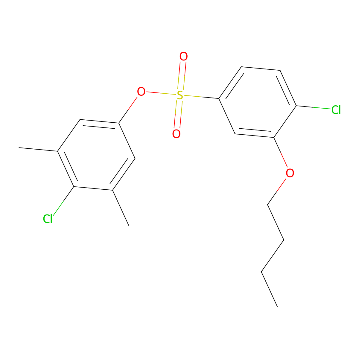 4-Chloro-3,5-dimethylphenyl 3-butoxy-4-chlorobenzene-1-sulfonate molecular structure, CAS 2361767-31-7