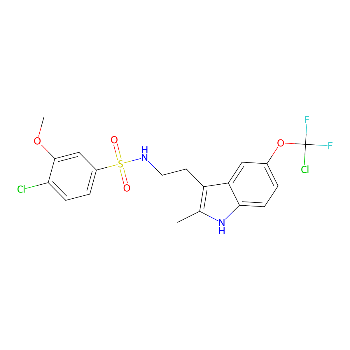 4-chloro-N-{2-[5-(chlorodifluoromethoxy)-2-methyl-1H-indol-3-yl]ethyl}-3-methoxybenzene-1-sulfonamide molecular structure, CAS 2361796-31-6
