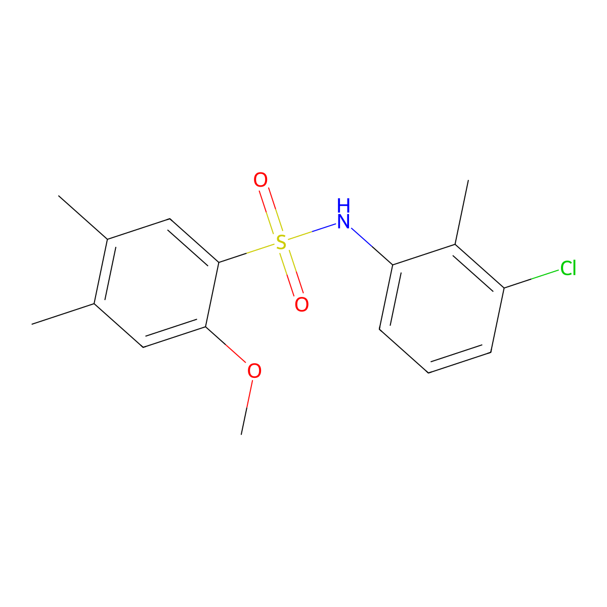 N-(3-chloro-2-methylphenyl)-2-methoxy-4,5-dimethylbenzene-1-sulfonamide molecular structure, CAS 2361805-57-2