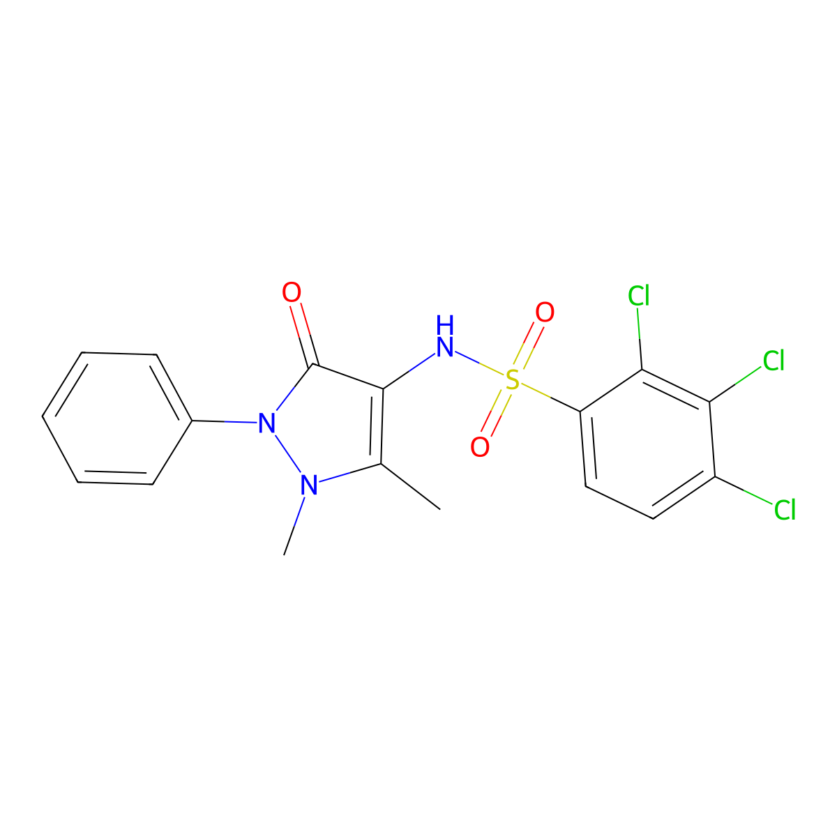 2,3,4-trichloro-N-(1,5-dimethyl-3-oxo-2-phenyl-2,3-dihydro-1H-pyrazol-4-yl)benzene-1-sulfonamide molecular structure, CAS 2361821-97-6