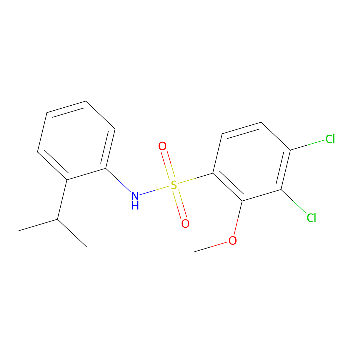 3,4-dichloro-2-methoxy-N-[2-(propan-2-yl)phenyl]benzene-1-sulfonamide molecular structure, CAS 2361822-29-7
