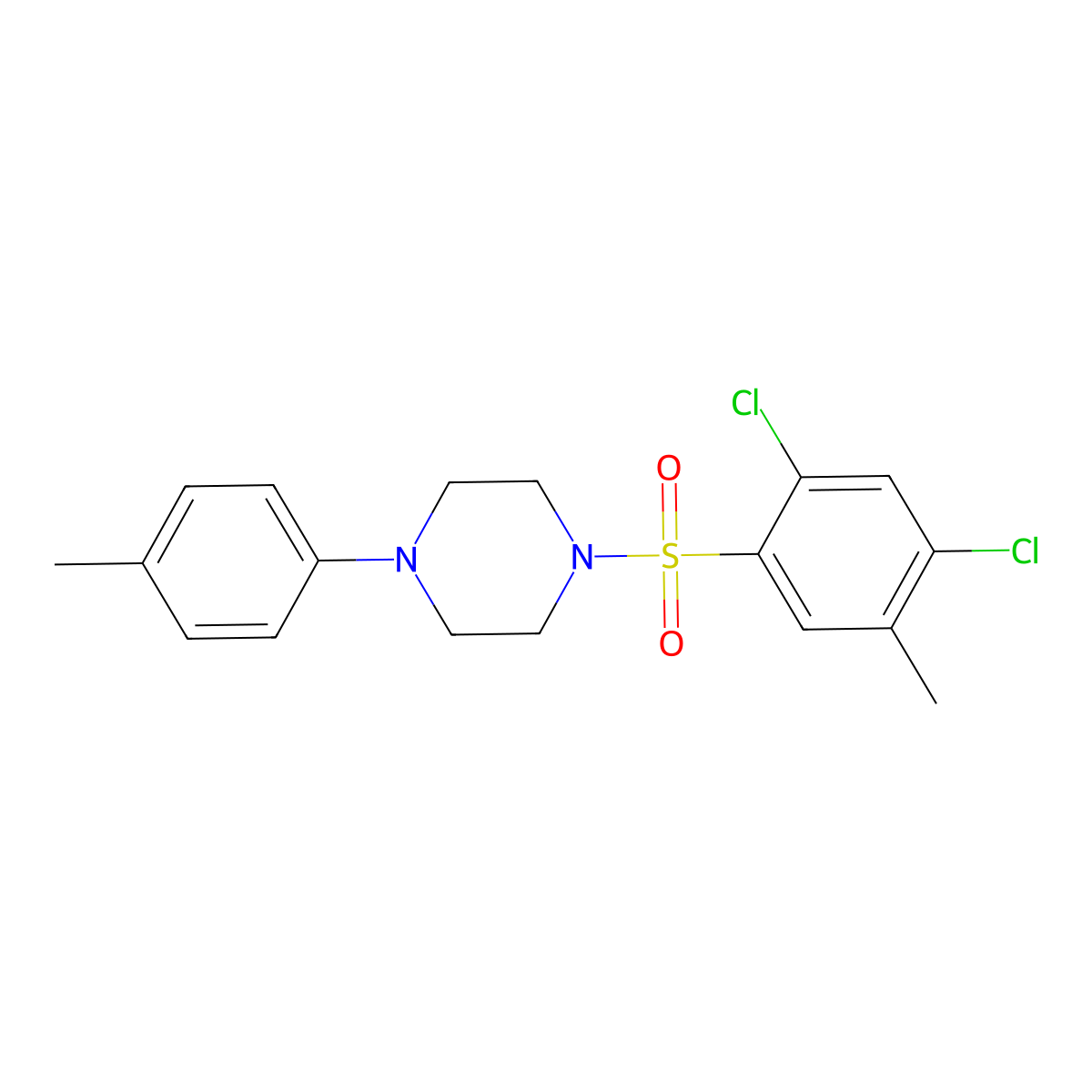 1-(2,4-Dichloro-5-methylbenzenesulfonyl)-4-(4-methylphenyl)piperazine molecular structure, CAS 2361822-42-4