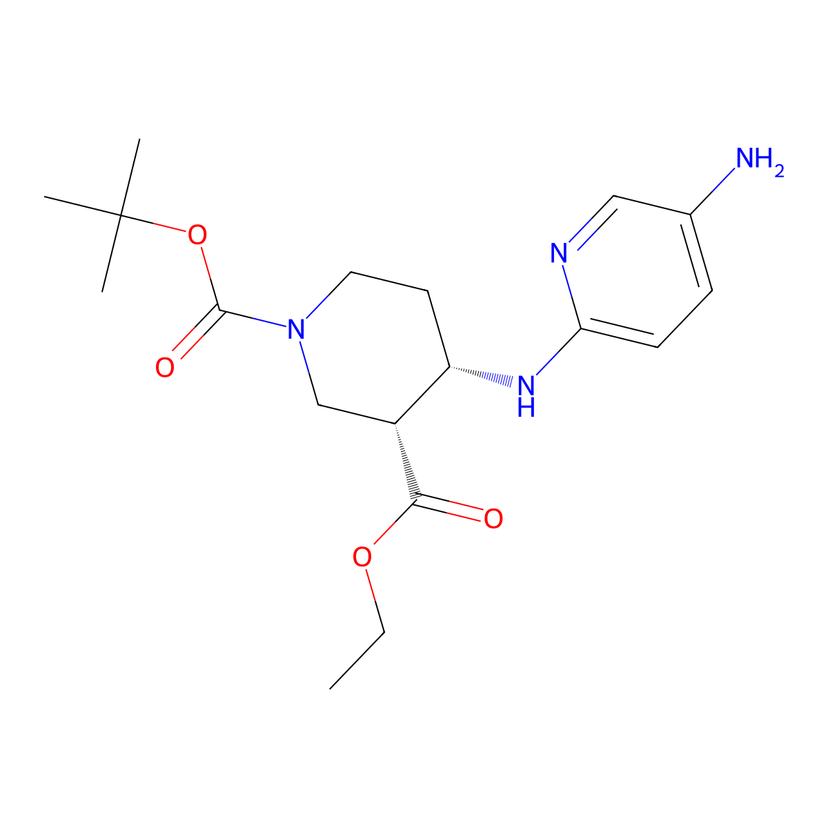 rac-1-tert-butyl3-ethyl(3R,4S)-4-[(5-aminopyridin-2-yl)amino]piperidine-1,3-dicarboxylate,cis molecular structure, CAS 2361841-77-0