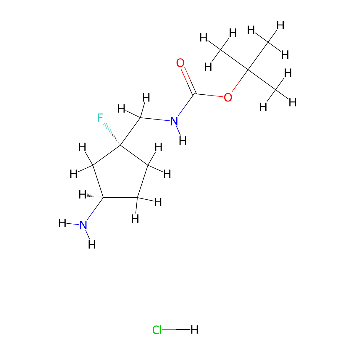 rac-tert-butylN-{[(1R,3R)-3-amino-1-fluorocyclopentyl]methyl}carbamatehydrochloride molecular structure, CAS 2361864-78-8