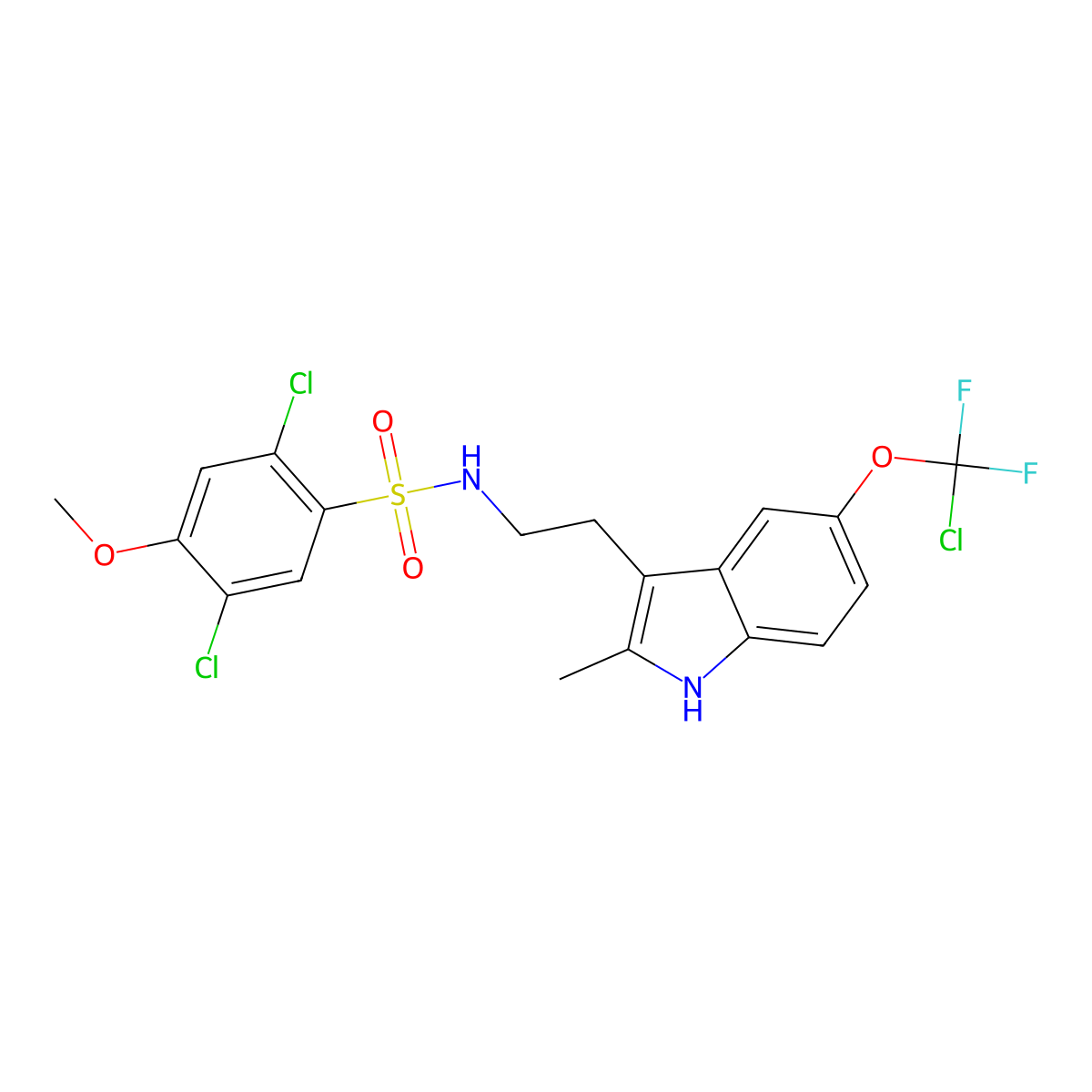 2,5-dichloro-N-{2-[5-(chlorodifluoromethoxy)-2-methyl-1H-indol-3-yl]ethyl}-4-methoxybenzene-1-sulfonamide molecular structure, CAS 2361866-77-3