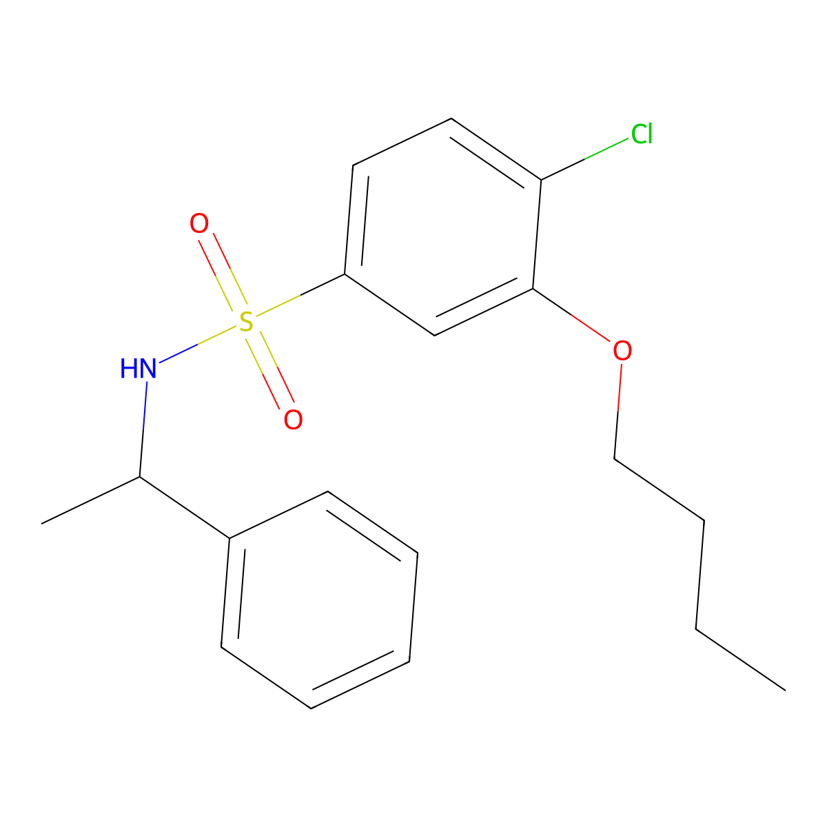 3-butoxy-4-chloro-N-(1-phenylethyl)benzene-1-sulfonamide molecular structure, CAS 2361866-87-5