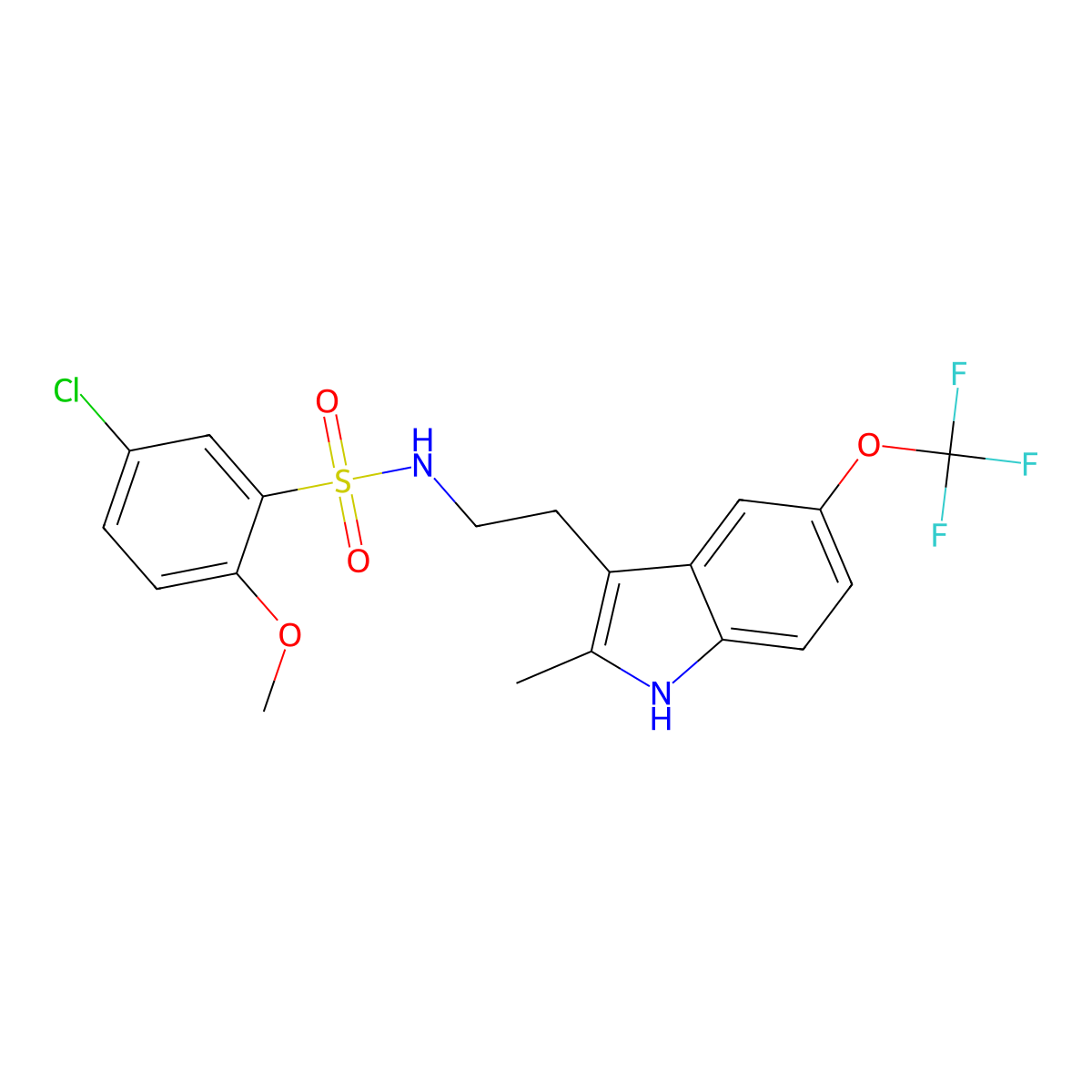 5-chloro-2-methoxy-N-{2-[2-methyl-5-(trifluoromethoxy)-1H-indol-3-yl]ethyl}benzene-1-sulfonamide molecular structure, CAS 2361866-92-2