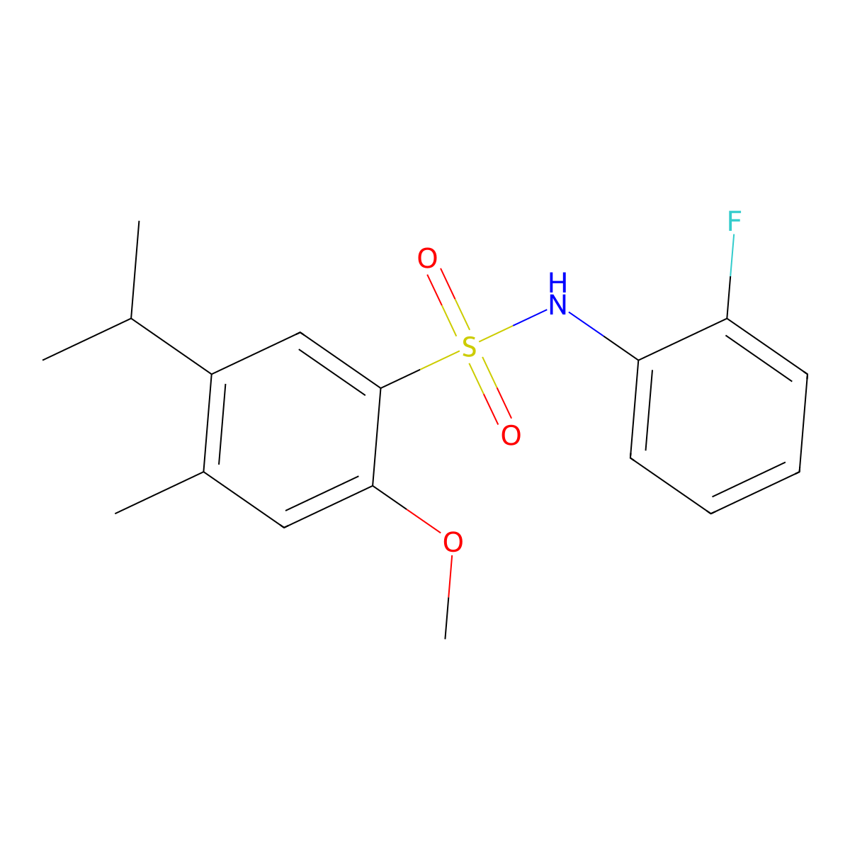 N-(2-fluorophenyl)-2-methoxy-4-methyl-5-(propan-2-yl)benzene-1-sulfonamide molecular structure, CAS 2361873-73-4