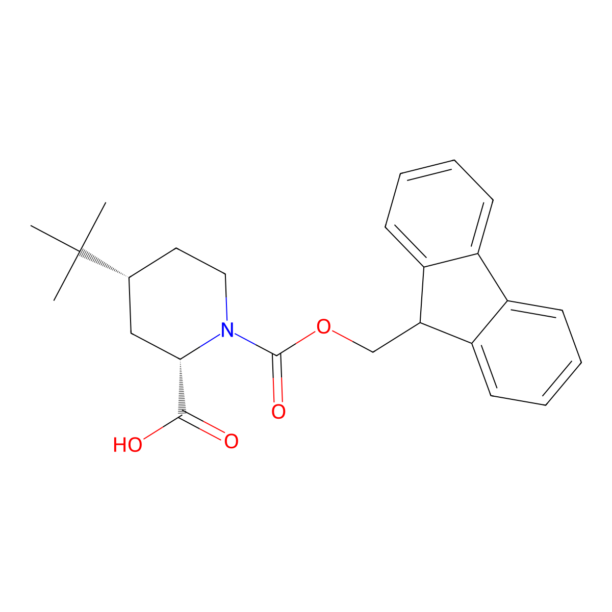 rac-(2R,4S)-4-tert-butyl-1-(((9H-fluoren-9-yl)methoxy)carbonyl)piperidine-2-carboxylic acid molecular structure, CAS 2361874-80-6