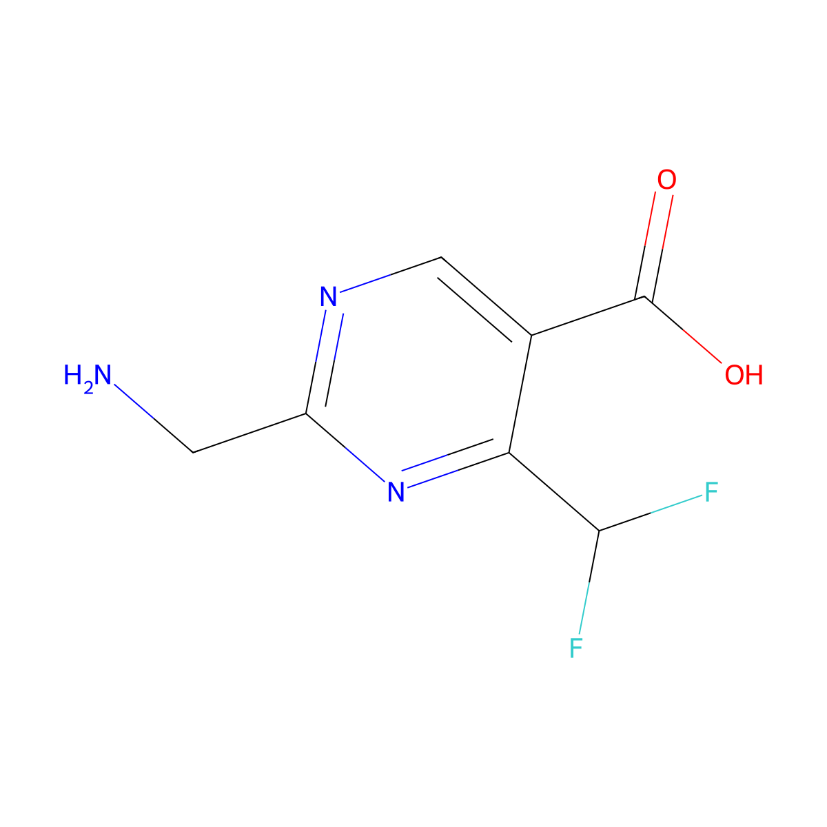 2-(Aminomethyl)-4-(difluoromethyl)pyrimidine-5-carboxylic acid molecular structure, CAS 2361880-89-7