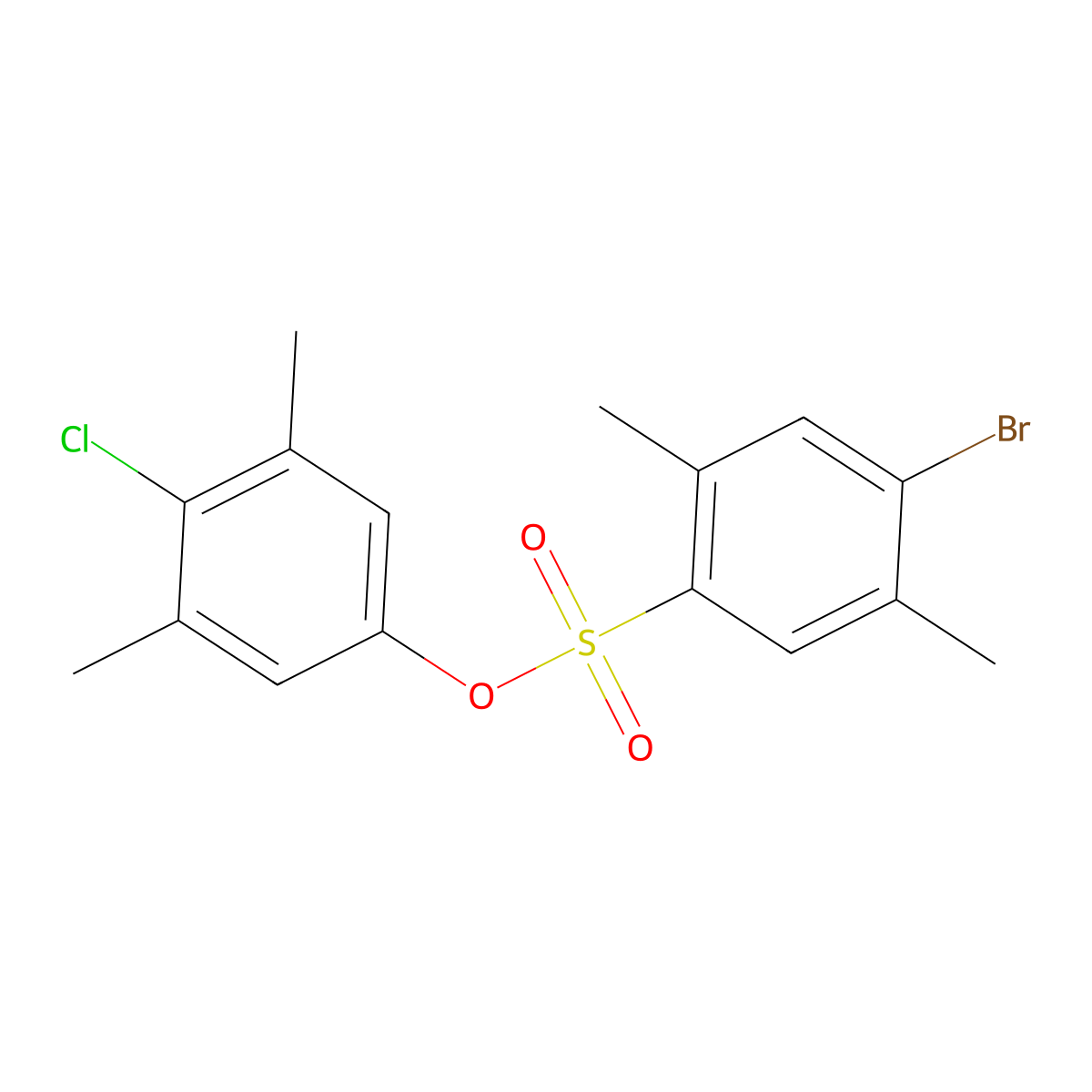 4-Chloro-3,5-dimethylphenyl 4-bromo-2,5-dimethylbenzene-1-sulfonate molecular structure, CAS 2361882-24-6