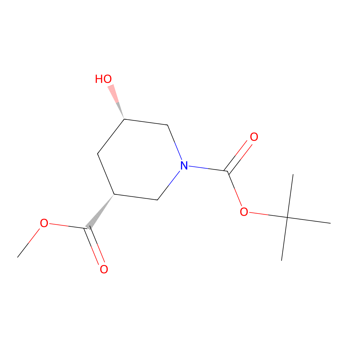O1-tert-butyl O3-methyl (3R,5S)-5-hydroxypiperidine-1,3-dicarboxylate molecular structure, CAS 2361923-10-4