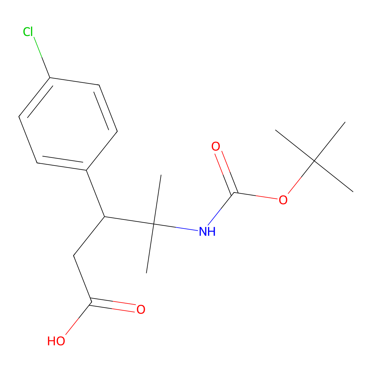 4-{[(Tert-butoxy)carbonyl]amino}-3-(4-chlorophenyl)-4-methylpentanoic acid molecular structure, CAS 2361938-59-0
